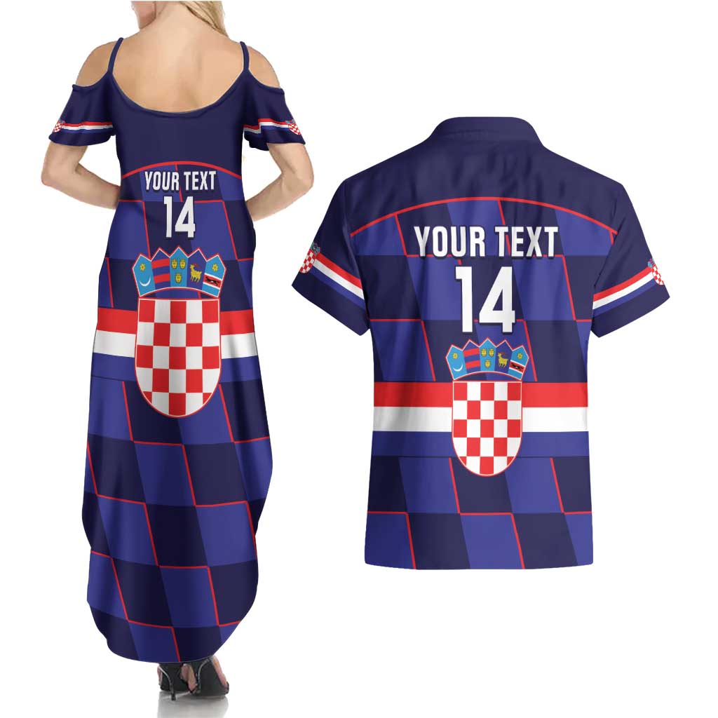 Custom Croatia Football Couples Matching Summer Maxi Dress and Hawaiian Shirt Come On Vatreni Checkerboard Style