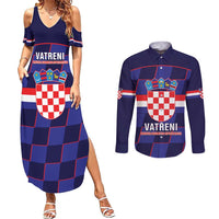 Custom Croatia Football Couples Matching Summer Maxi Dress and Long Sleeve Button Shirt Come On Vatreni Checkerboard Style
