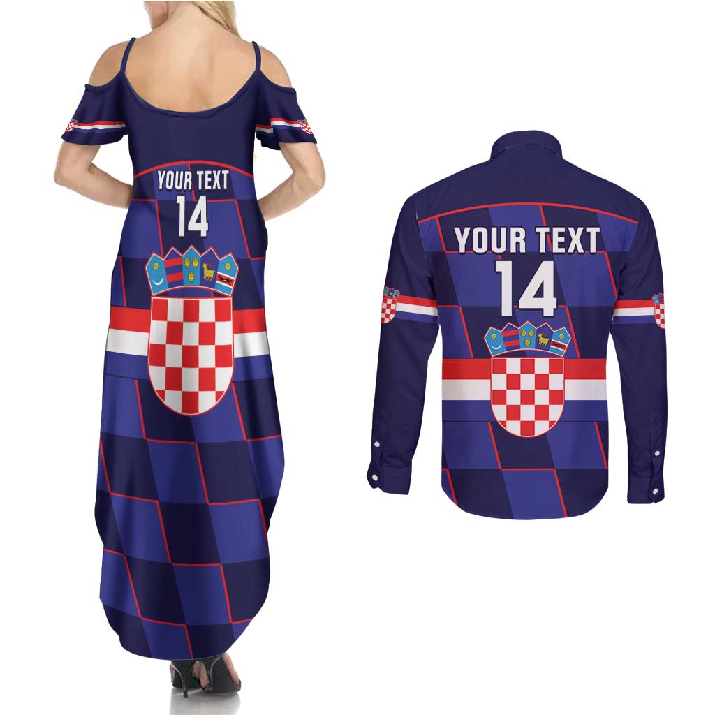 Custom Croatia Football Couples Matching Summer Maxi Dress and Long Sleeve Button Shirt Come On Vatreni Checkerboard Style