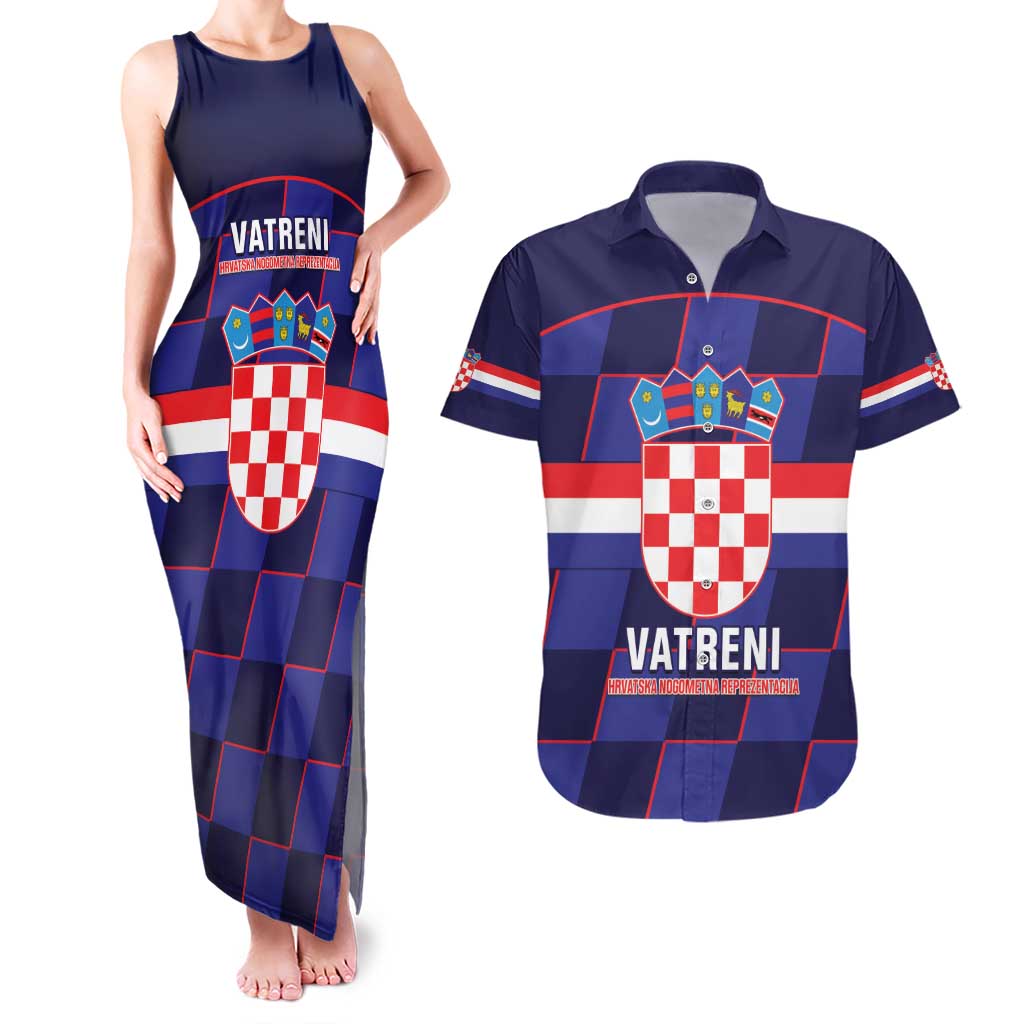 Custom Croatia Football Couples Matching Tank Maxi Dress and Hawaiian Shirt Come On Vatreni Checkerboard Style