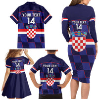 Custom Croatia Football Family Matching Long Sleeve Bodycon Dress and Hawaiian Shirt Come On Vatreni Checkerboard Style
