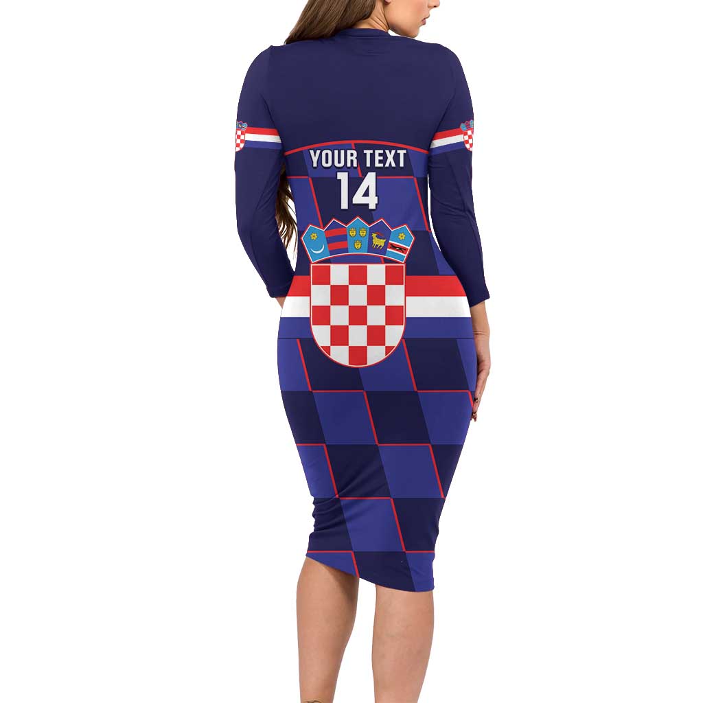 Custom Croatia Football Family Matching Long Sleeve Bodycon Dress and Hawaiian Shirt Come On Vatreni Checkerboard Style