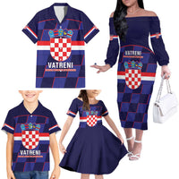 Custom Croatia Football Family Matching Off The Shoulder Long Sleeve Dress and Hawaiian Shirt Come On Vatreni Checkerboard Style