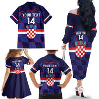 Custom Croatia Football Family Matching Off The Shoulder Long Sleeve Dress and Hawaiian Shirt Come On Vatreni Checkerboard Style