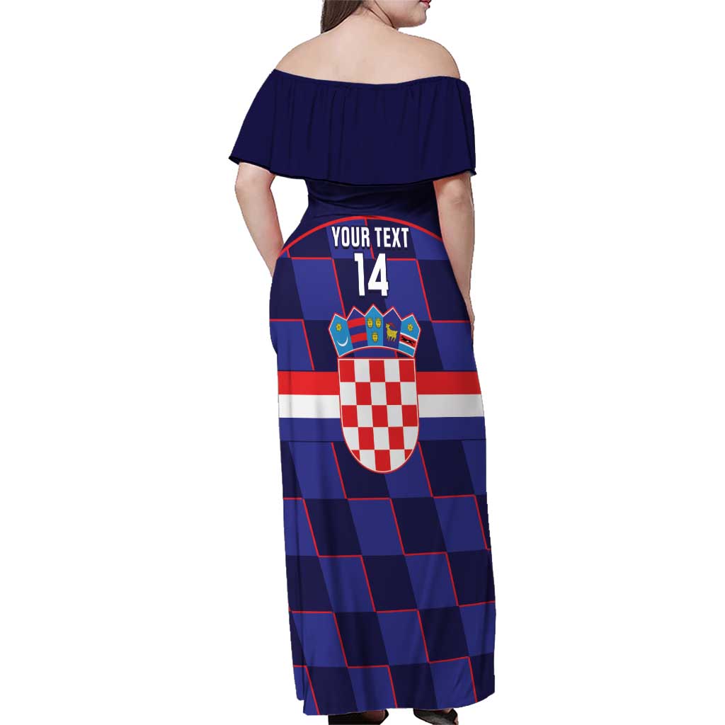 Custom Croatia Football Family Matching Off Shoulder Maxi Dress and Hawaiian Shirt Come On Vatreni Checkerboard Style
