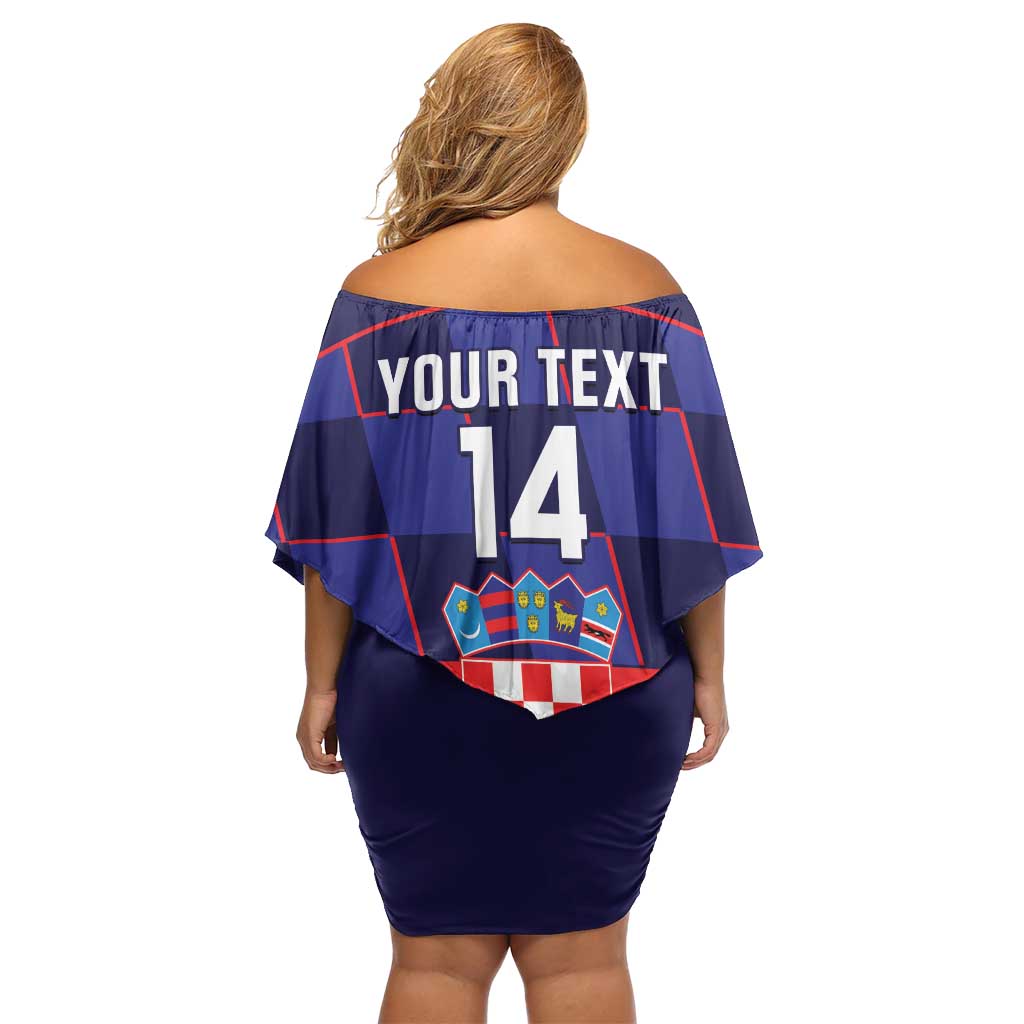 Custom Croatia Football Family Matching Off Shoulder Short Dress and Hawaiian Shirt Come On Vatreni Checkerboard Style