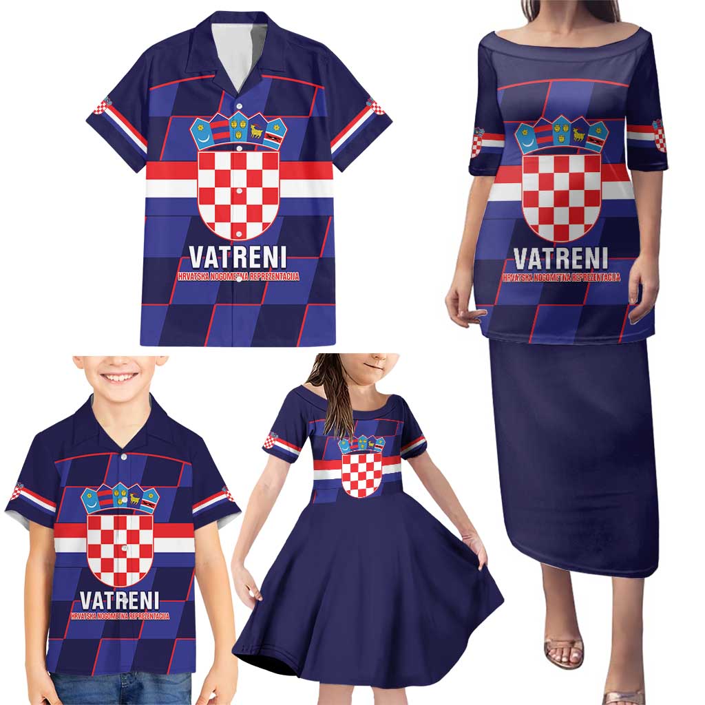 Custom Croatia Football Family Matching Puletasi and Hawaiian Shirt Come On Vatreni Checkerboard Style