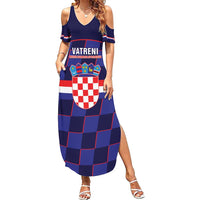 Custom Croatia Football Family Matching Summer Maxi Dress and Hawaiian Shirt Come On Vatreni Checkerboard Style