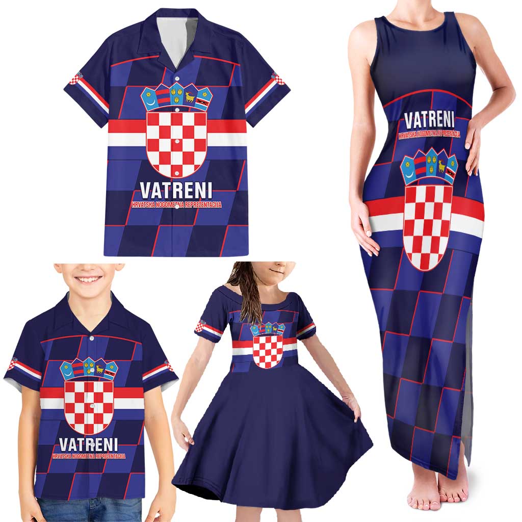 Custom Croatia Football Family Matching Tank Maxi Dress and Hawaiian Shirt Come On Vatreni Checkerboard Style