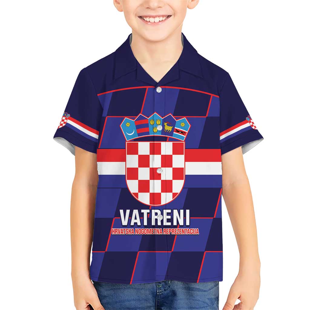 Custom Croatia Football Kid Hawaiian Shirt Come On Vatreni Checkerboard Style