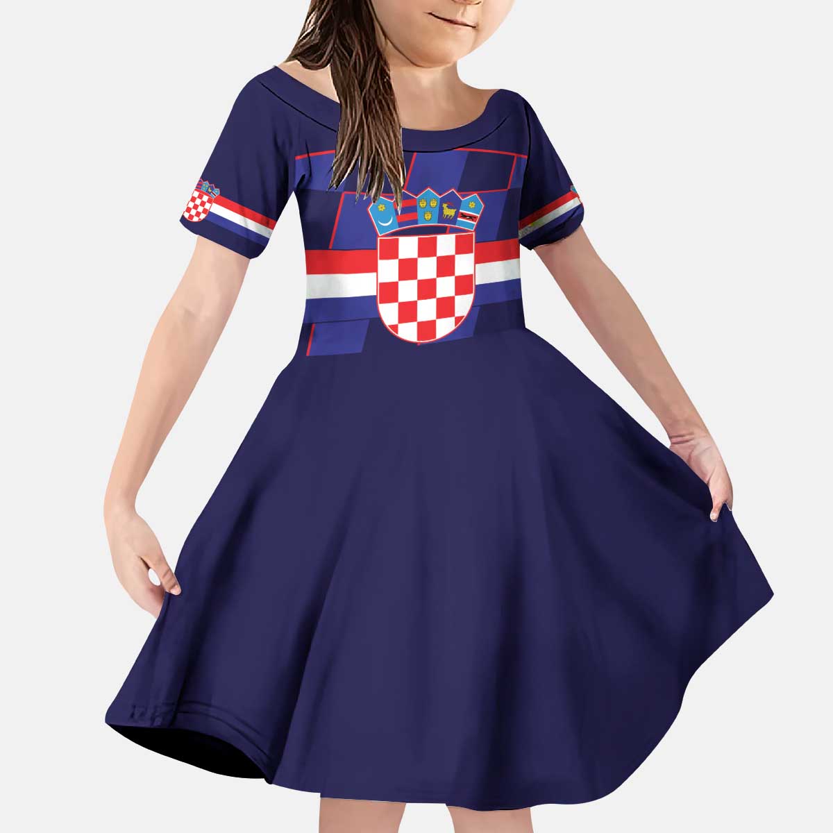 Custom Croatia Football Kid Short Sleeve Dress Come On Vatreni Checkerboard Style