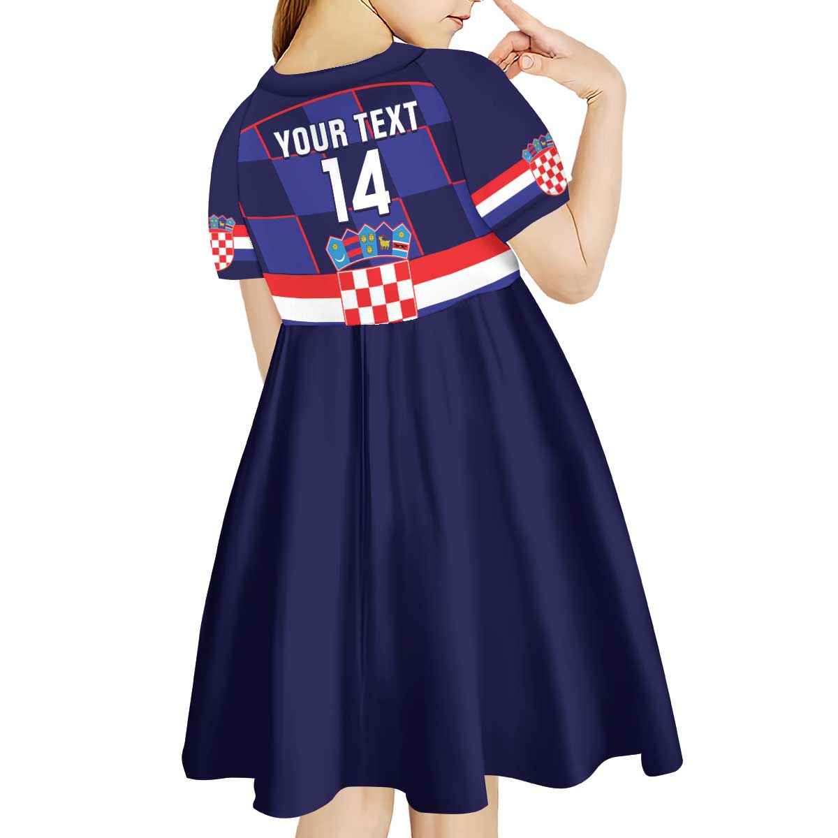 Custom Croatia Football Kid Short Sleeve Dress Come On Vatreni Checkerboard Style