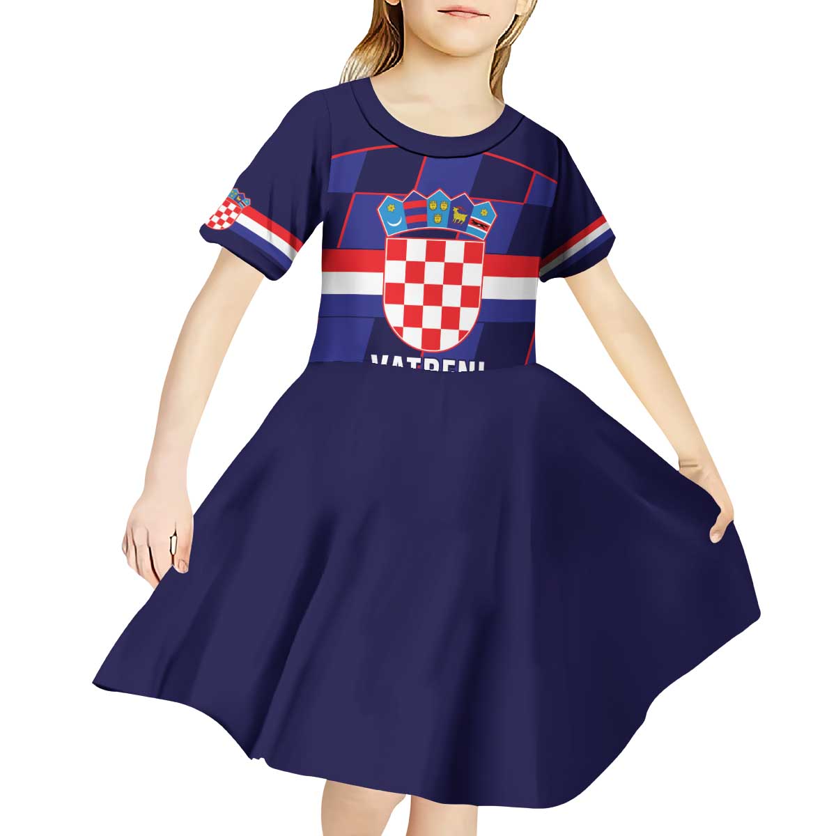 Custom Croatia Football Kid Short Sleeve Dress Come On Vatreni Checkerboard Style
