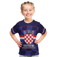 Custom Croatia Football Kid T Shirt Come On Vatreni Checkerboard Style