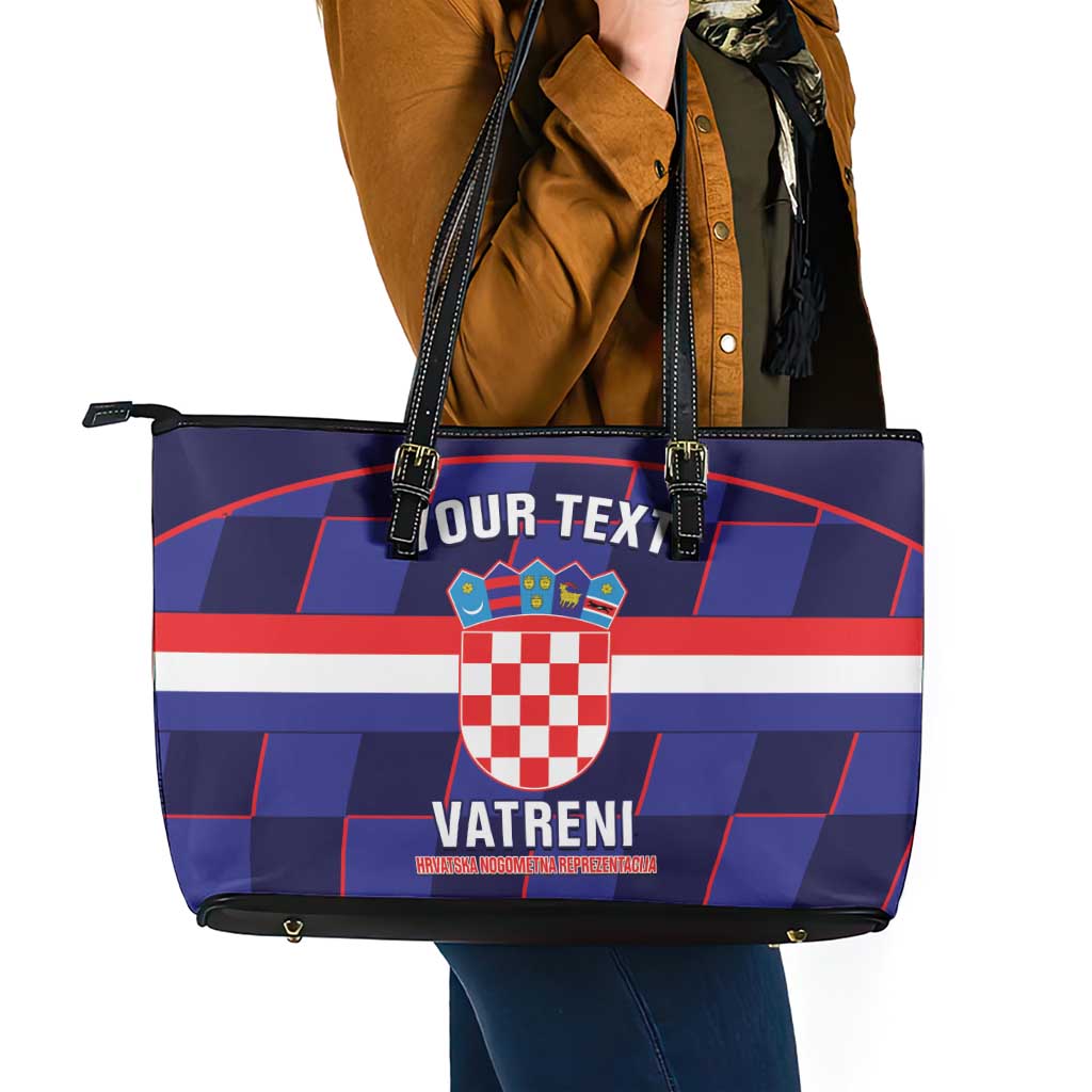 Custom Croatia Football Leather Tote Bag Come On Vatreni Checkerboard Style