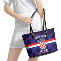 Custom Croatia Football Leather Tote Bag Come On Vatreni Checkerboard Style