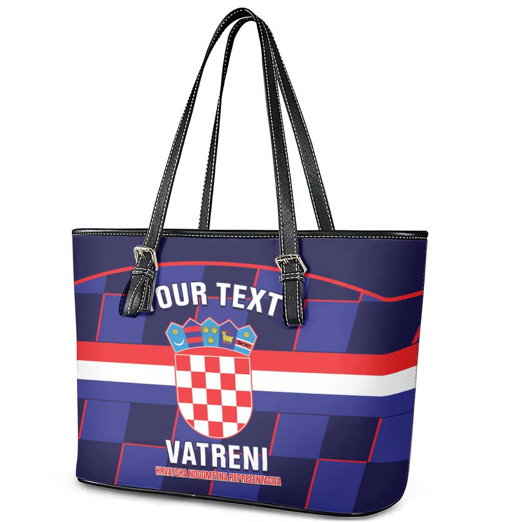 Custom Croatia Football Leather Tote Bag Come On Vatreni Checkerboard Style