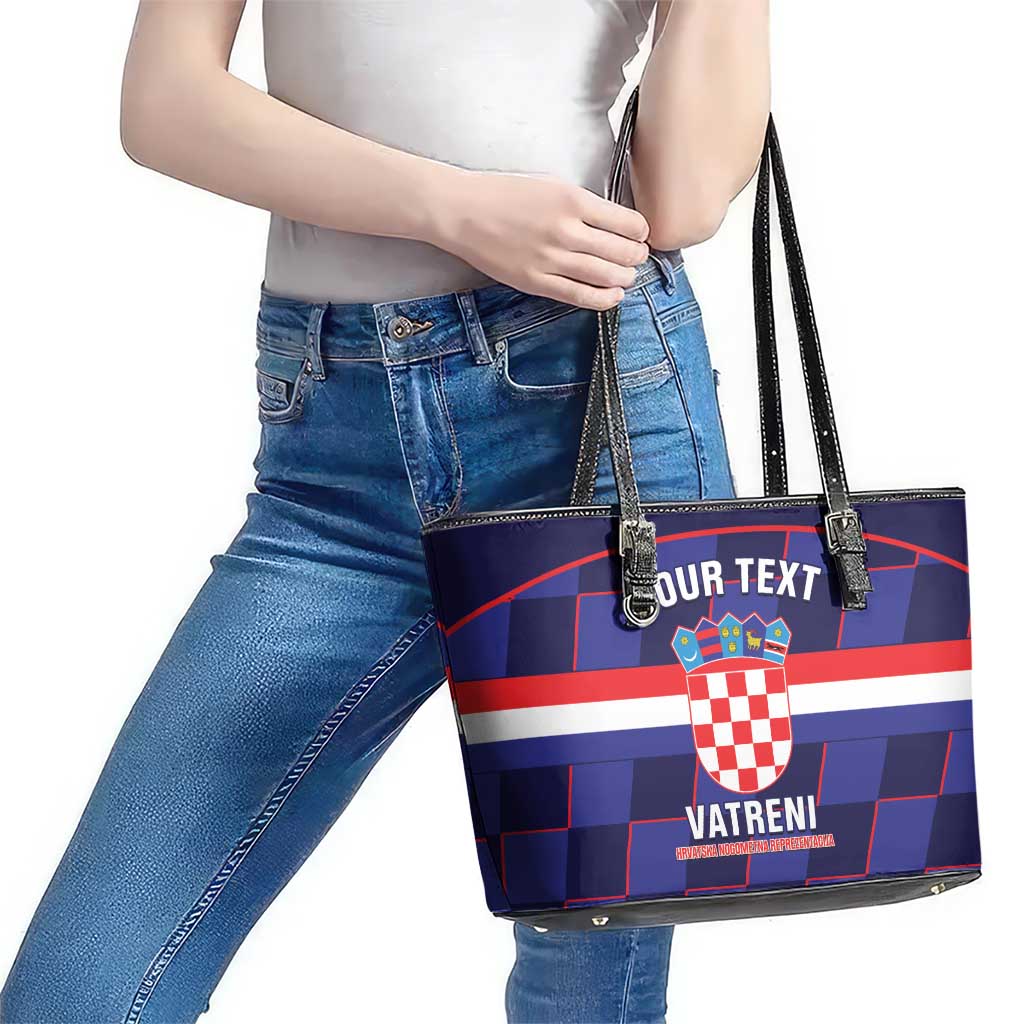 Custom Croatia Football Leather Tote Bag Come On Vatreni Checkerboard Style