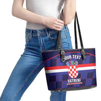 Custom Croatia Football Leather Tote Bag Come On Vatreni Checkerboard Style