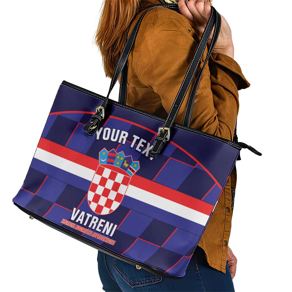 Custom Croatia Football Leather Tote Bag Come On Vatreni Checkerboard Style