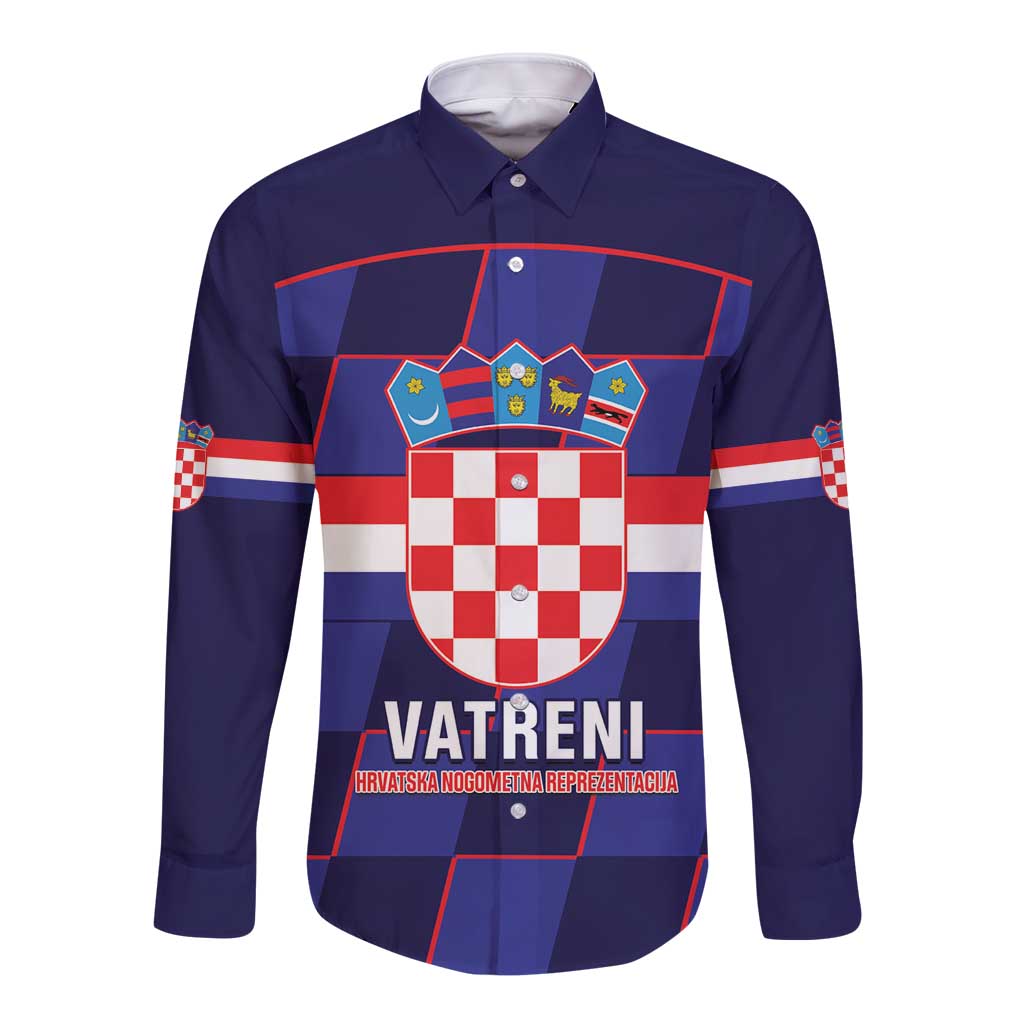 Custom Croatia Football Long Sleeve Button Shirt Come On Vatreni Checkerboard Style