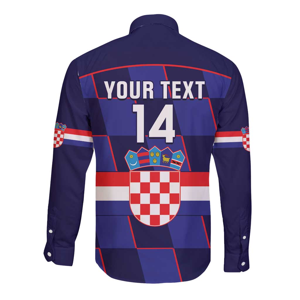Custom Croatia Football Long Sleeve Button Shirt Come On Vatreni Checkerboard Style