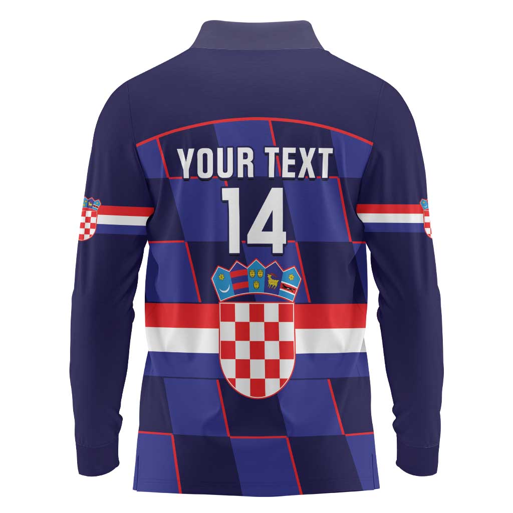 Custom Croatia Football Long Sleeve Polo Shirt Come On Vatreni Checkerboard Style
