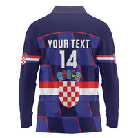 Custom Croatia Football Long Sleeve Polo Shirt Come On Vatreni Checkerboard Style