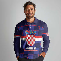Custom Croatia Football Long Sleeve Polo Shirt Come On Vatreni Checkerboard Style
