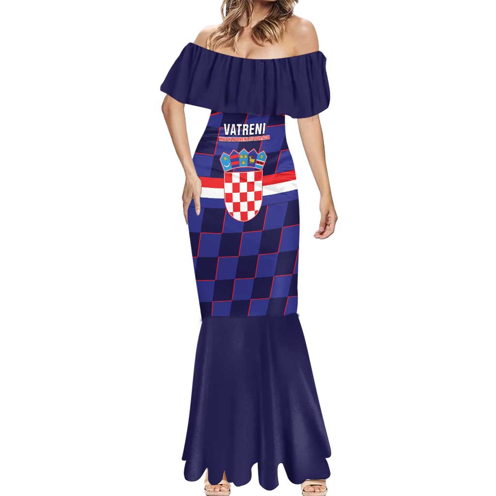 Custom Croatia Football Mermaid Dress Come On Vatreni Checkerboard Style