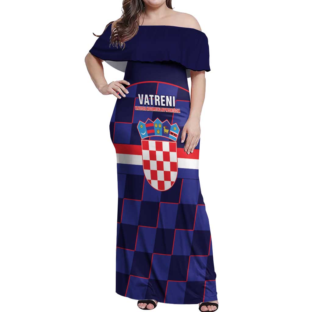 Custom Croatia Football Off Shoulder Maxi Dress Come On Vatreni Checkerboard Style