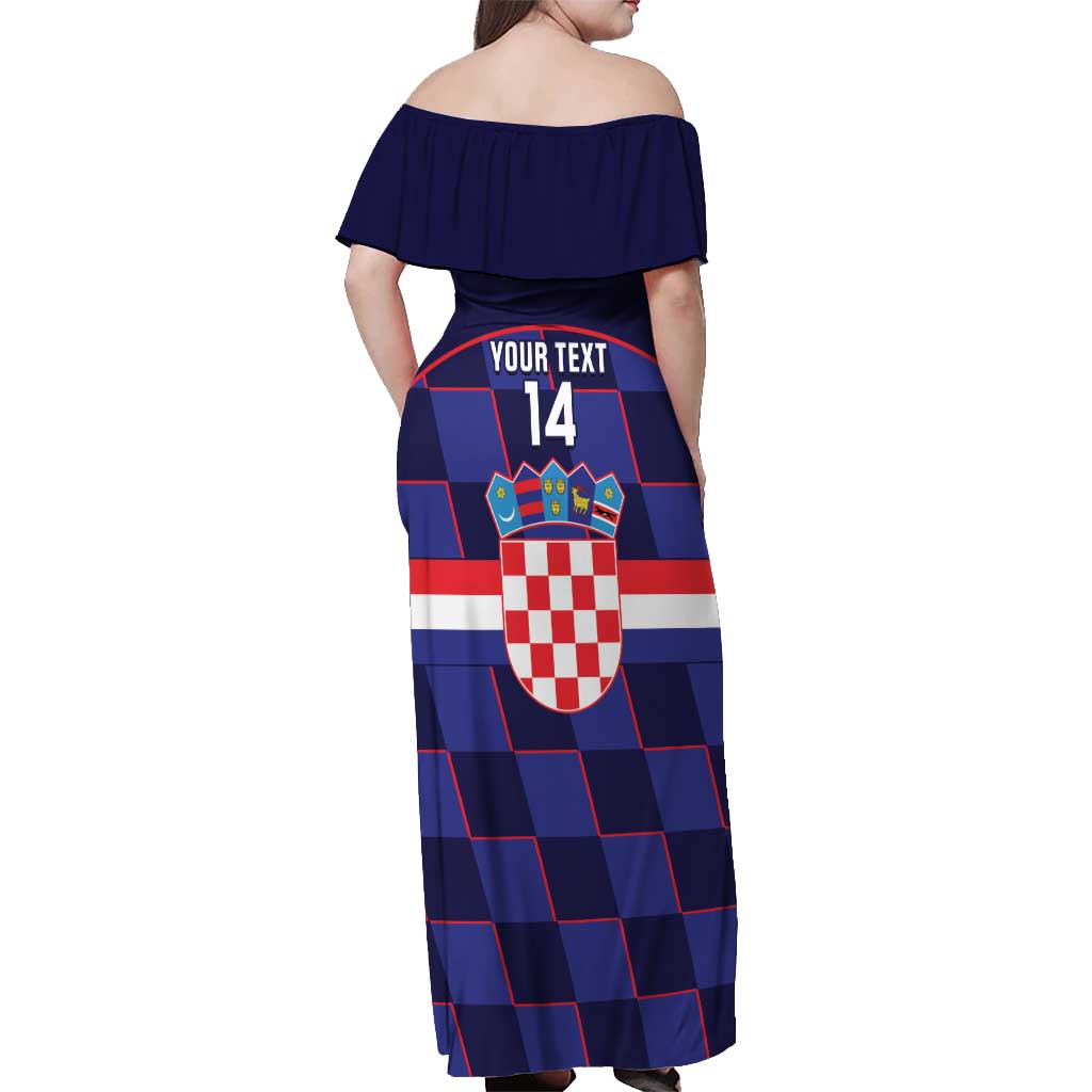 Custom Croatia Football Off Shoulder Maxi Dress Come On Vatreni Checkerboard Style