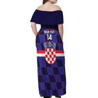 Custom Croatia Football Off Shoulder Maxi Dress Come On Vatreni Checkerboard Style