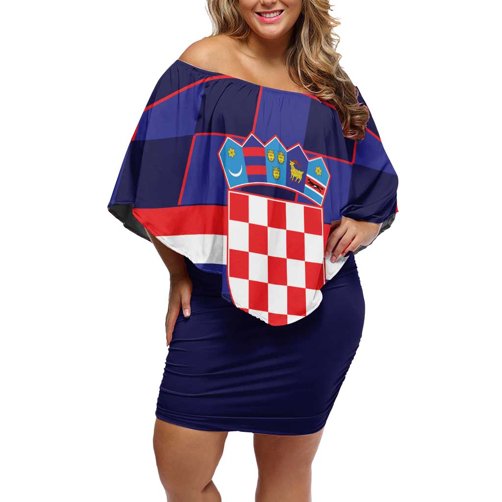 Custom Croatia Football Off Shoulder Short Dress Come On Vatreni Checkerboard Style