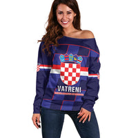 Custom Croatia Football Off Shoulder Sweater Come On Vatreni Checkerboard Style