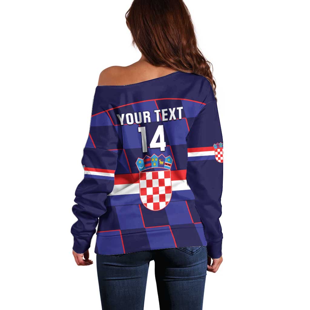 Custom Croatia Football Off Shoulder Sweater Come On Vatreni Checkerboard Style