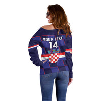 Custom Croatia Football Off Shoulder Sweater Come On Vatreni Checkerboard Style
