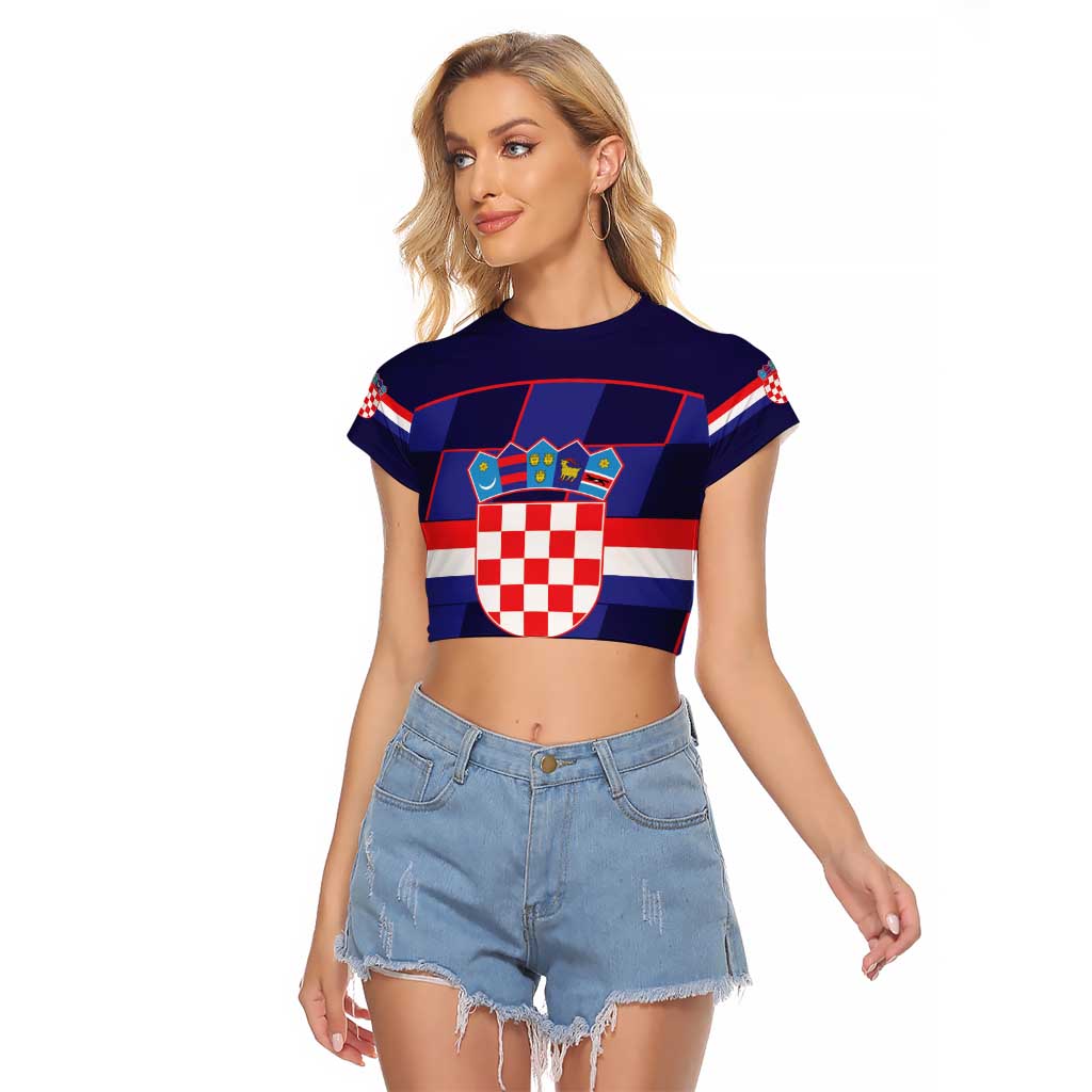 Custom Croatia Football Raglan Cropped T Shirt Come On Vatreni Checkerboard Style