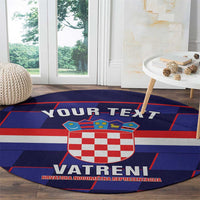 Custom Croatia Football Round Carpet Come On Vatreni Checkerboard Style