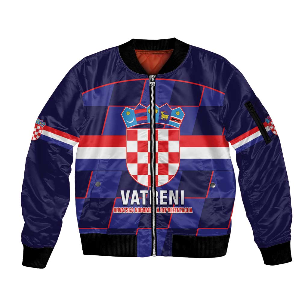 Custom Croatia Football Sleeve Zip Bomber Jacket Come On Vatreni Checkerboard Style