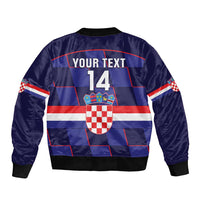 Custom Croatia Football Sleeve Zip Bomber Jacket Come On Vatreni Checkerboard Style