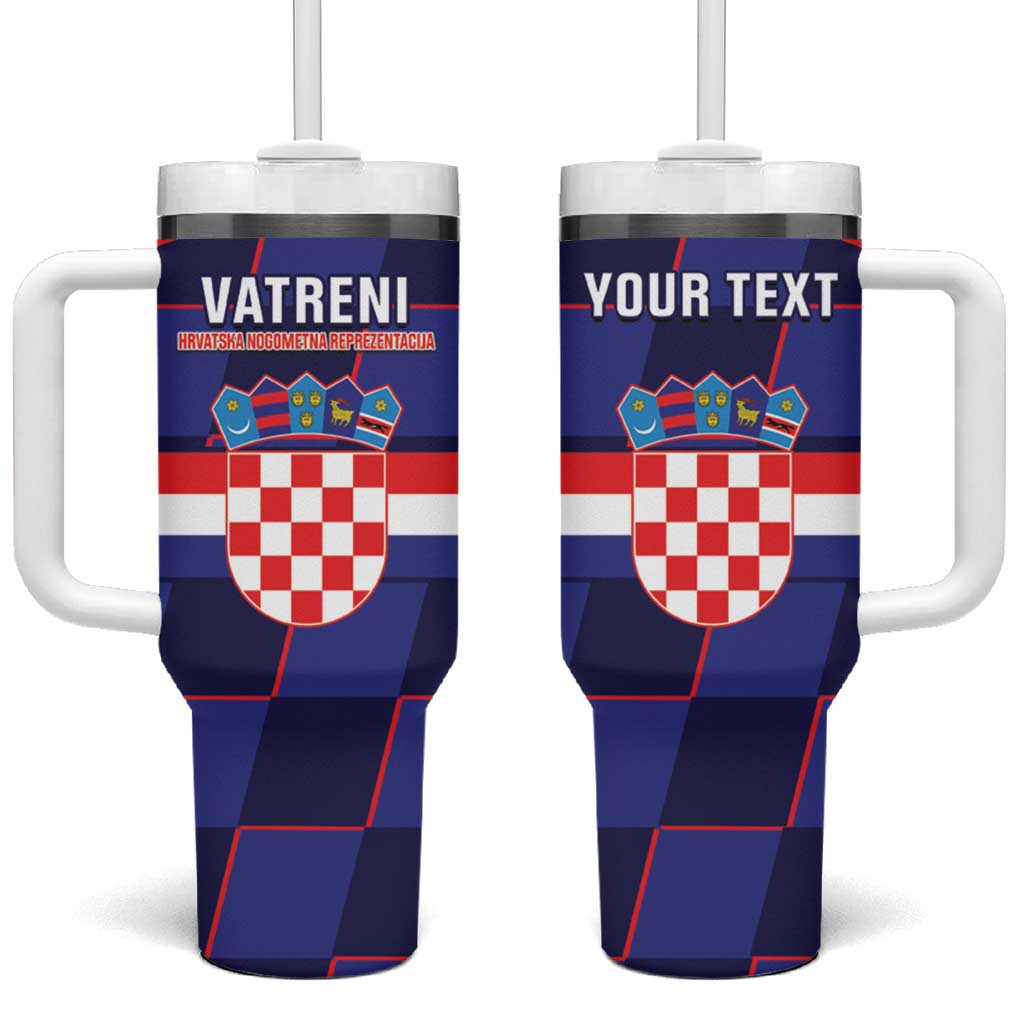 Custom Croatia Football Tumbler With Handle Come On Vatreni Checkerboard Style