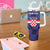 Custom Croatia Football Tumbler With Handle Come On Vatreni Checkerboard Style
