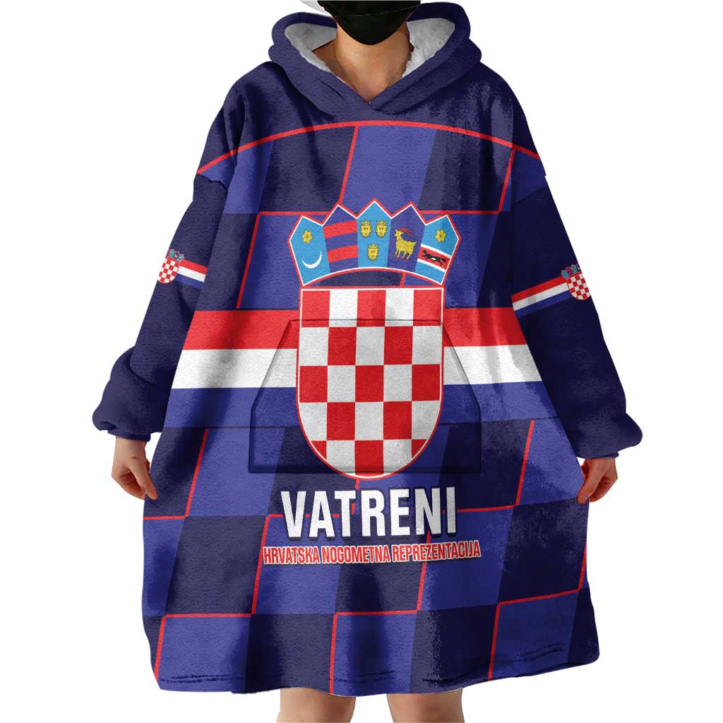 Custom Croatia Football Wearable Blanket Hoodie Come On Vatreni Checkerboard Style