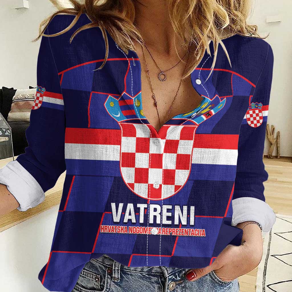 Custom Croatia Football Women Casual Shirt Come On Vatreni Checkerboard Style