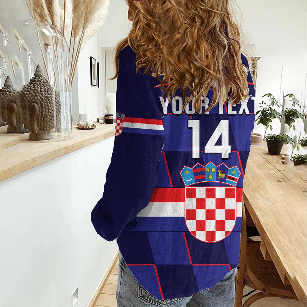 Custom Croatia Football Women Casual Shirt Come On Vatreni Checkerboard Style