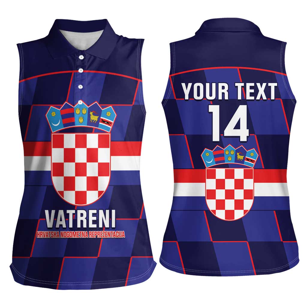 Custom Croatia Football Women Sleeveless Polo Shirt Come On Vatreni Checkerboard Style