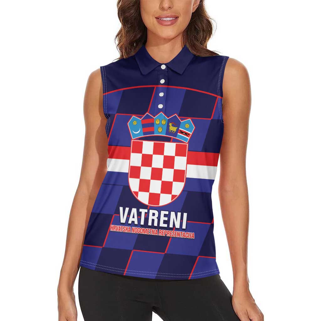Custom Croatia Football Women Sleeveless Polo Shirt Come On Vatreni Checkerboard Style