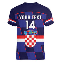 Custom Croatia Football Women V-Neck T-Shirt Come On Vatreni Checkerboard Style