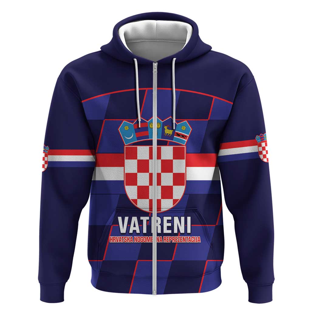 Custom Croatia Football Zip Hoodie Come On Vatreni Checkerboard Style